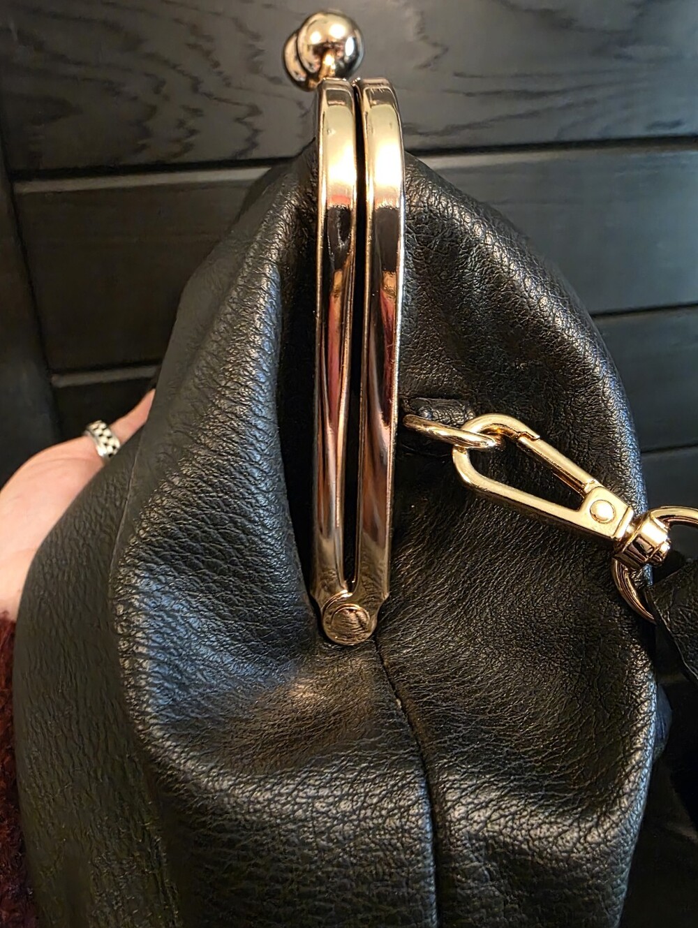 Classic Black Frame-Top Shoulder Bag Clutch - Picture 6 of 6